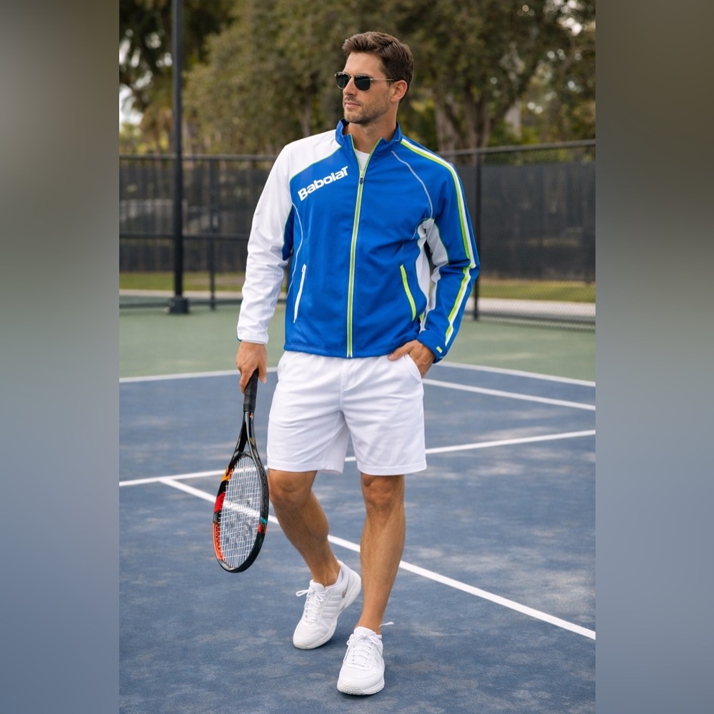 Babolat Men's Blue and White Windbreaker Jacket B43